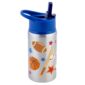 Sports-themed water bottle with straw and handle.
