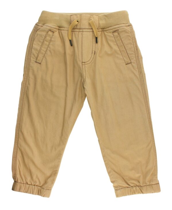 Tan children's pants with drawstring and pockets.