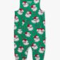 Green Santa-themed baby romper with candy canes.