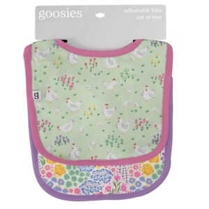 Set of two floral and animal baby bibs.