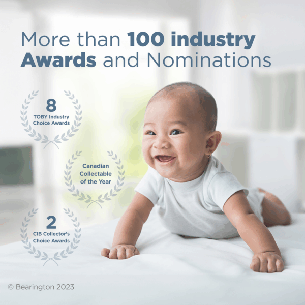 bearington collection lamby lamb booties Baby smiling with industry awards, nominations background.