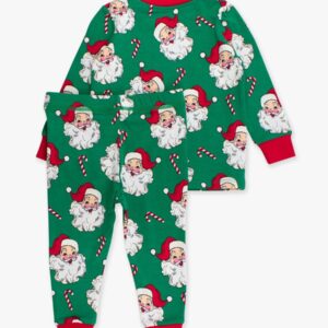Green Santa pajamas with candy canes.