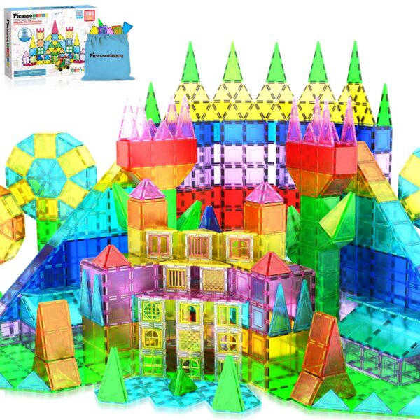 picassotiles 101 piece magnet tile building blocks construction toys set Colorful magnetic building blocks set for kids
