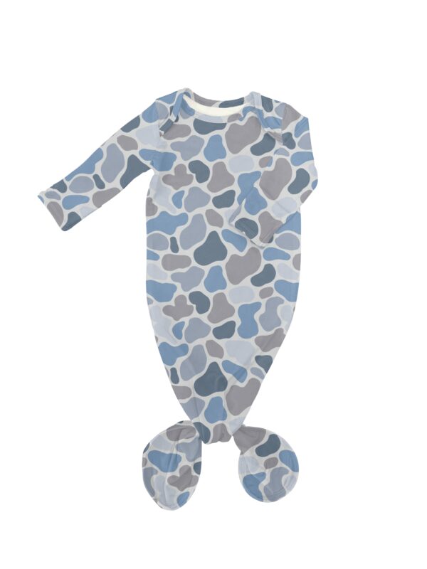 Blue camo baby sleep sack with footies