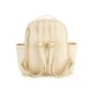 Cream backpack with gold accents, rear view