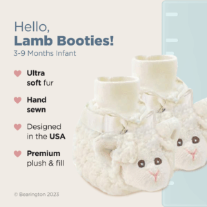 Soft lamb baby booties, hand-sewn in the USA.