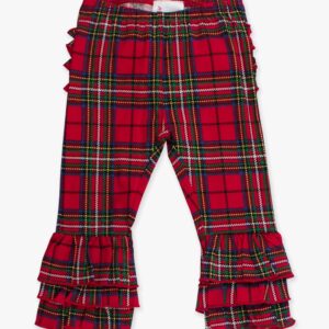 Red plaid pants with ruffled cuffs