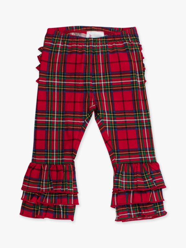 Red plaid pants with ruffled cuffs