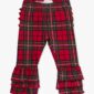 Red plaid pants with ruffled cuffs