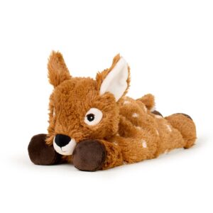 Plush brown fawn toy with white spots.