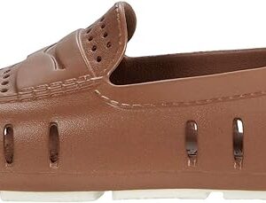 Brown slip-on loafer with ventilation holes, white sole.