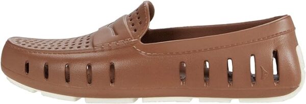 Brown slip-on loafer with ventilation holes, white sole.