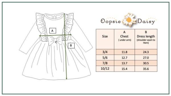 oopsie daisy kids burgundy wine velvet bow ruffle holiday party dress Child dress size chart and measurement guide.