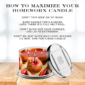 Candle care instructions with caramel apple scented candle.