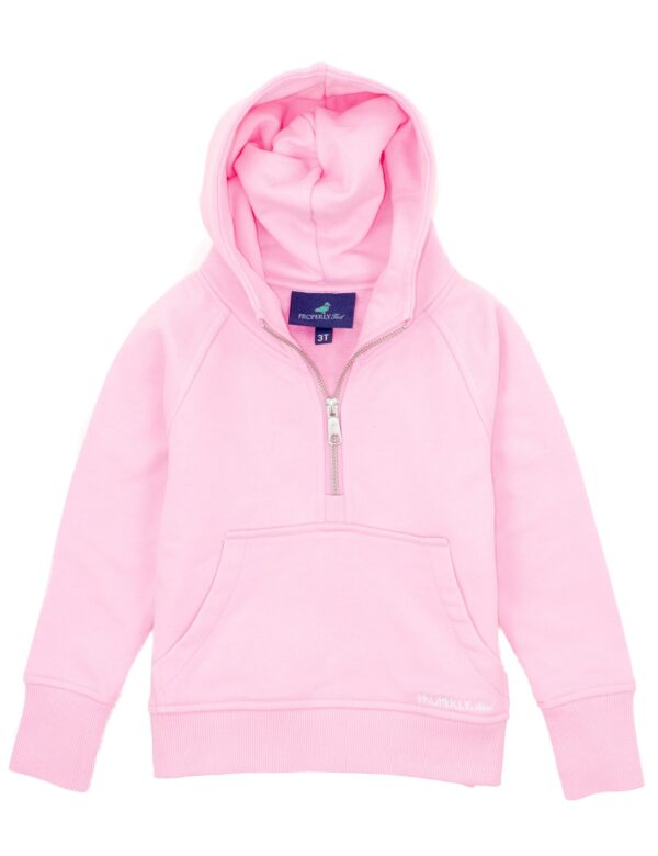 Pink toddler hoodie with front pocket.