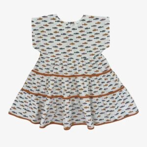 Children's dress with fish print pattern.