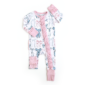 Baby sleeper with pink and blue bow patterns