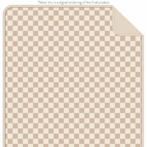 Beige checkered digitized rug design rendering.