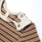 Brown and white striped baby sweater with buttons.