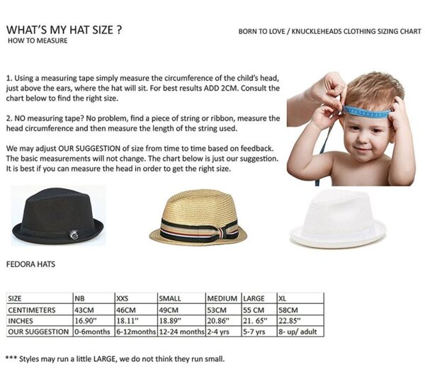 Child's head measurement guide for hat sizing.