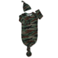 Camo baby sleep gown and matching hat set.