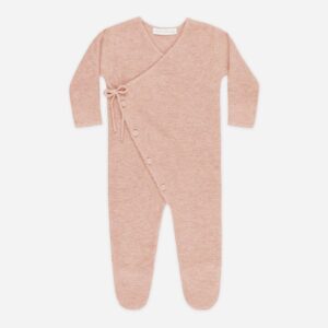 Pink knitted baby onesie with wrap design