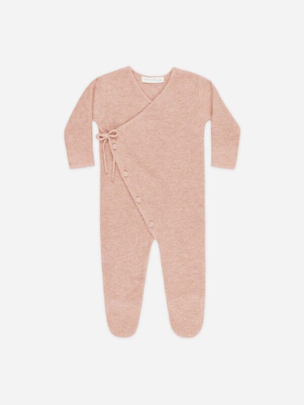 Pink knitted baby onesie with wrap design