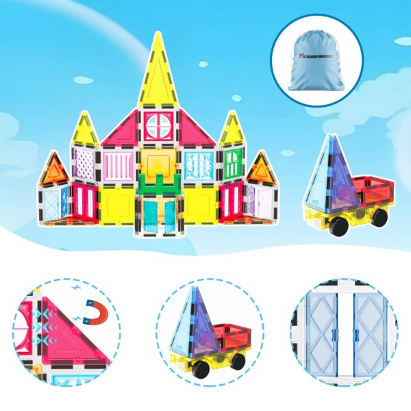 picassotiles 101 piece magnet tile building blocks construction toys set Magnetic building blocks for creative kids' construction.