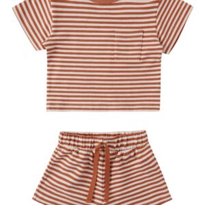 The Quincy Mae Boxy Pocket Tee + Short Set - Poppy Stripe