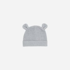 Gray knit baby hat with bear ears