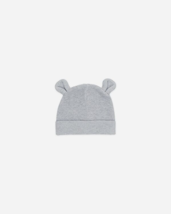 quincy mae wrap knit footie heathered dusty blue with matching bear hat Gray knit baby hat with bear ears