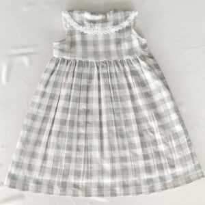 Gray plaid dress with lace collar