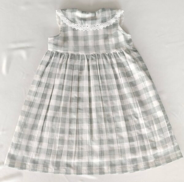 yo baby sage checks dress with delicate lace peter pan collar Gray plaid dress with lace collar