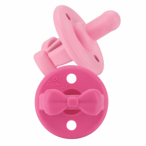 itzy ritzy sweetie soother™ pacifier sets (2 pack): agave + succulent cables Pink baby pacifier with bow design