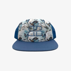 Blue cap with bird pattern design
