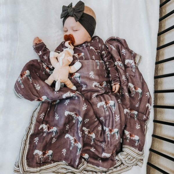 cowkid clothing co muave ranch horse bamboo muslin blanket
