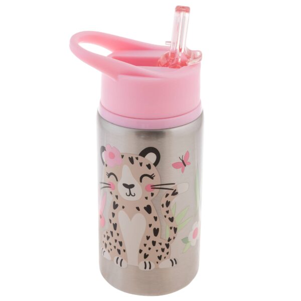 stephen joseph gifts stainless steel water bottles Cute leopard-print water bottle with pink lid.