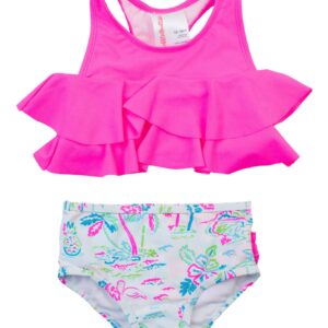 Pink ruffled two-piece toddler swimsuit