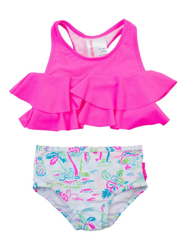 Pink ruffled two-piece toddler swimsuit