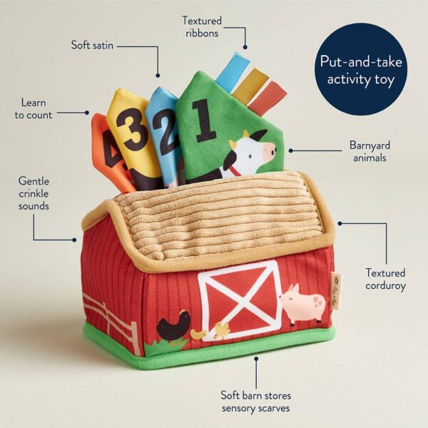 itzy ritzy *new* itzy sensory scarves™ Soft barn toy with sensory scarves for toddlers.
