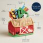 Soft barn toy with sensory scarves for toddlers.