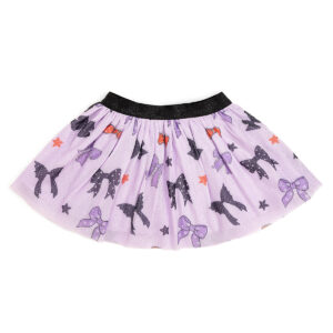 Purple skirt with bow and star patterns.