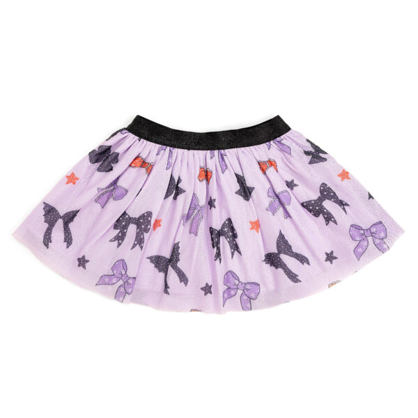 Purple skirt with bow and star patterns.