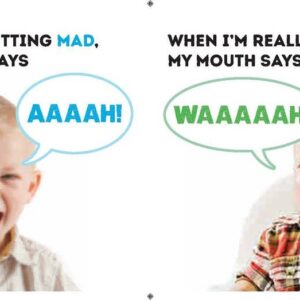 Child expressing emotions: mad and sad faces.