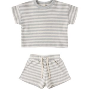 Quincy Mae - Waffle Knit Tee + Short Set - Sky Blue