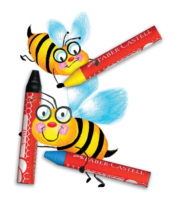 faber castell / creativity for kids 12 brilliant beeswax crayons in storage case for kids Colorful bees with crayons illustration