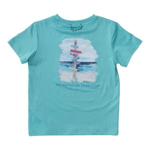 Blue t-shirt with beach signpost illustration