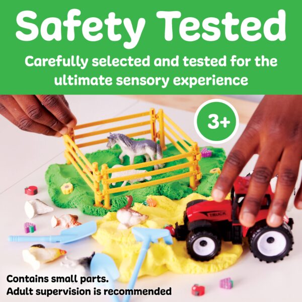 faber castell / creativity for kids sensory pack farm on the go sensory play set for kids Child playing with farm toys and play dough.
