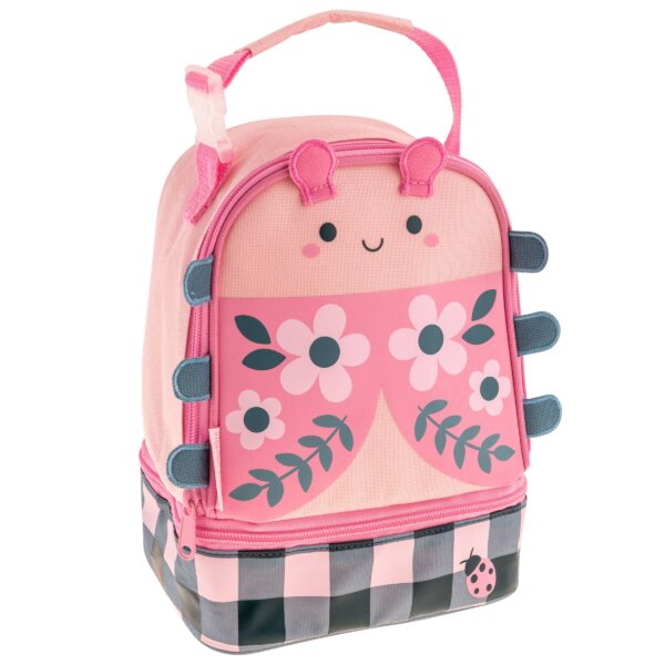 stephen joseph gifts lunch pals Pink ladybug lunch bag with floral design.