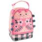 Pink ladybug lunch bag with floral design.